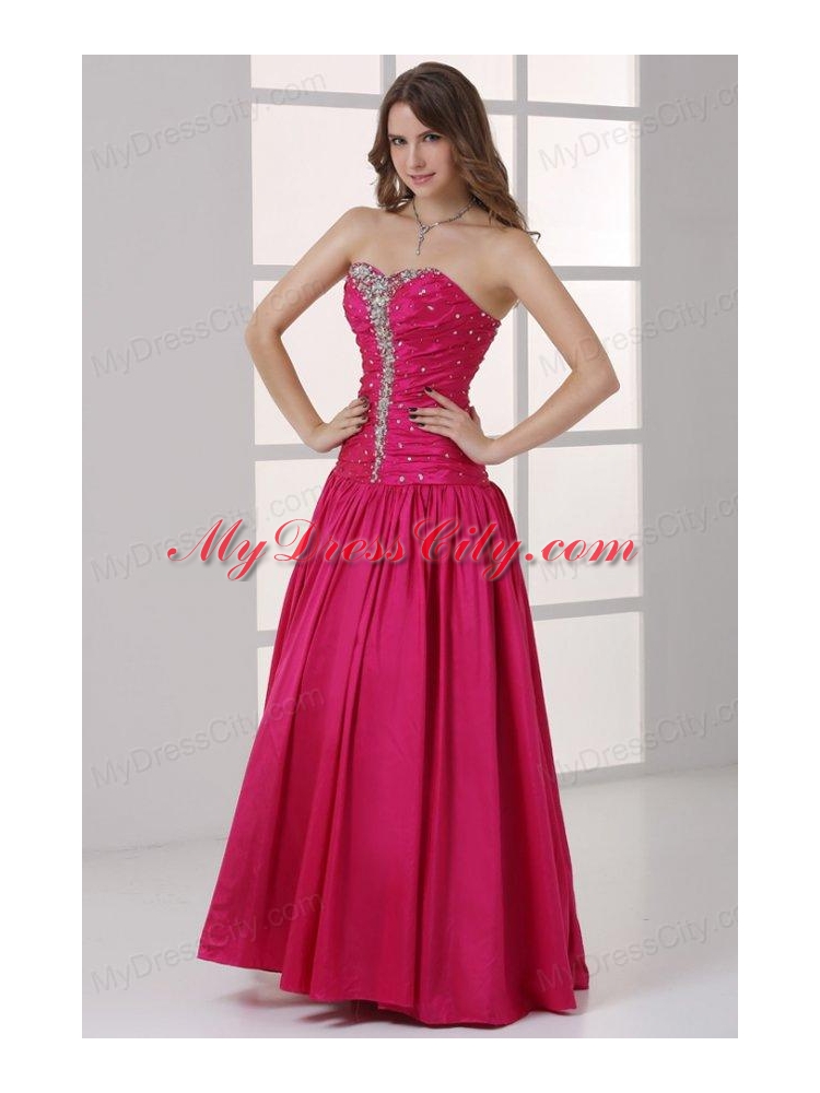 Hot Pink Sweetheart A-line Beaded Decorate Prom Dress in Long