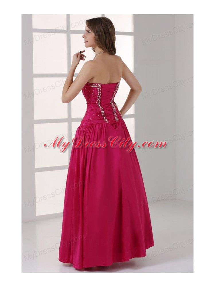 Hot Pink Sweetheart A-line Beaded Decorate Prom Dress in Long