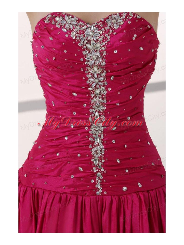 Hot Pink Sweetheart A-line Beaded Decorate Prom Dress in Long