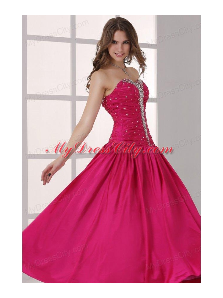 Hot Pink Sweetheart A-line Beaded Decorate Prom Dress in Long