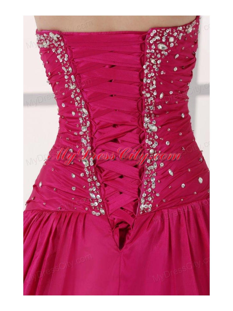 Hot Pink Sweetheart A-line Beaded Decorate Prom Dress in Long