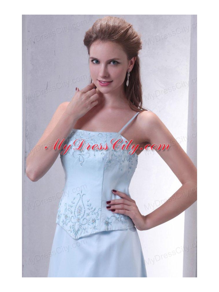 Light Blue Empire Spaghetti Straps Prom Dress with Embroidery