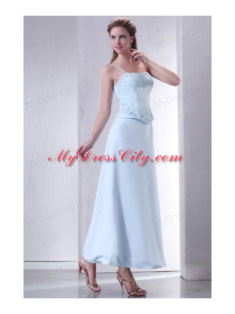 Light Blue Empire Spaghetti Straps Prom Dress with Embroidery