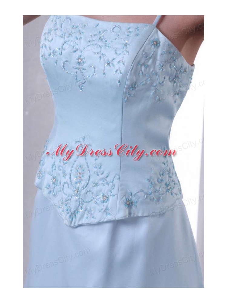 Light Blue Empire Spaghetti Straps Prom Dress with Embroidery