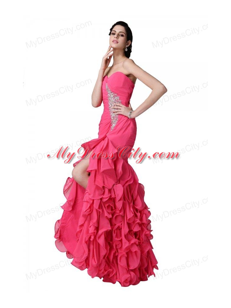 Mermaid Sweetheart Beading Ruffles Hot Pink Prom Dress