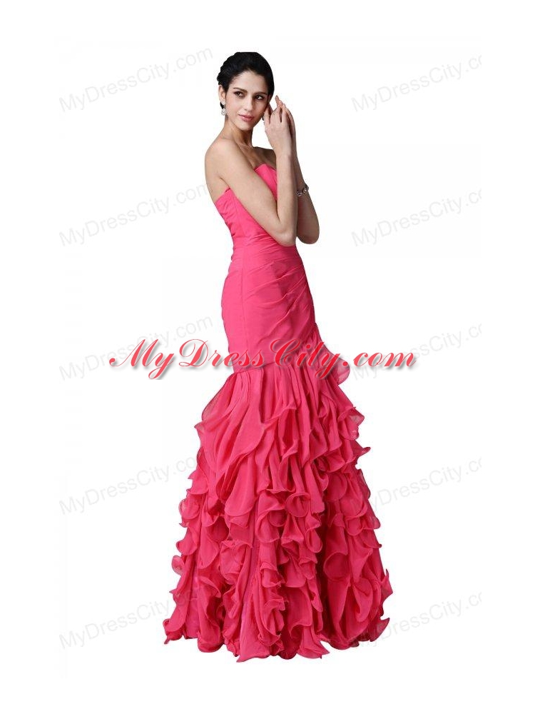 Mermaid Sweetheart Beading Ruffles Hot Pink Prom Dress