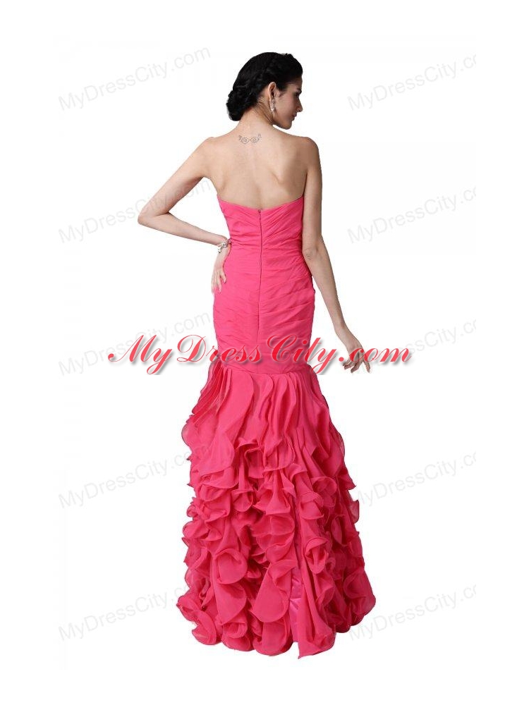 Mermaid Sweetheart Beading Ruffles Hot Pink Prom Dress