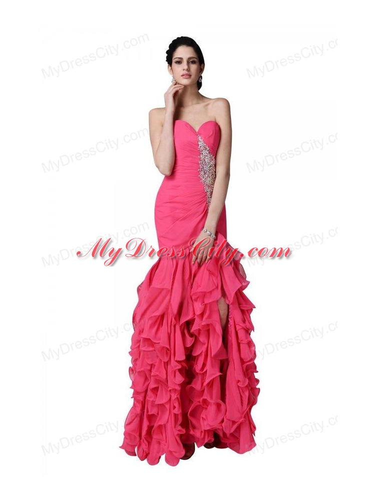 Mermaid Sweetheart Beading Ruffles Hot Pink Prom Dress