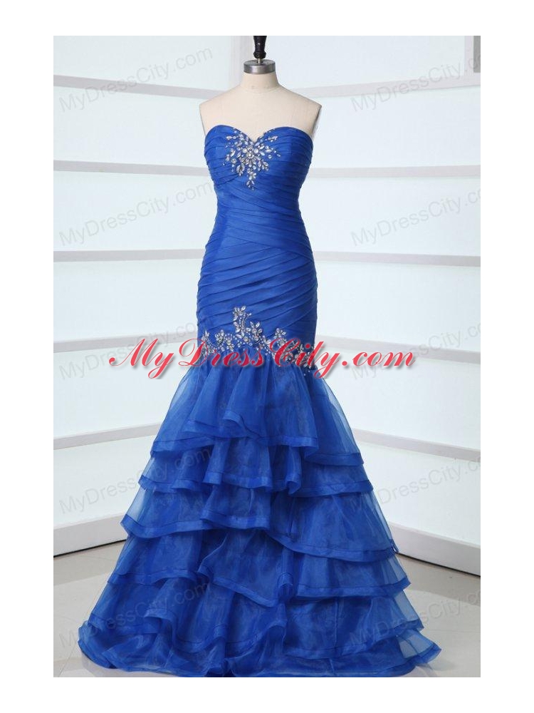 Sexy Mermaid Sweetheart Beading Organza Blue Prom Dress