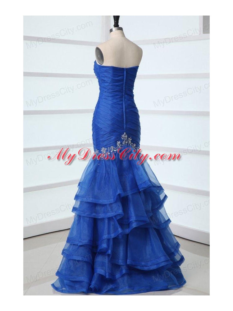 Sexy Mermaid Sweetheart Beading Organza Blue Prom Dress