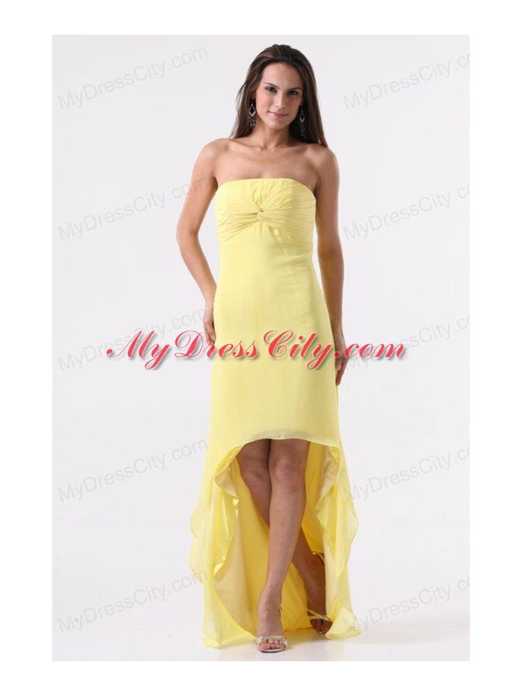 Simple Yellow High-Low Prom Dress with Strapless