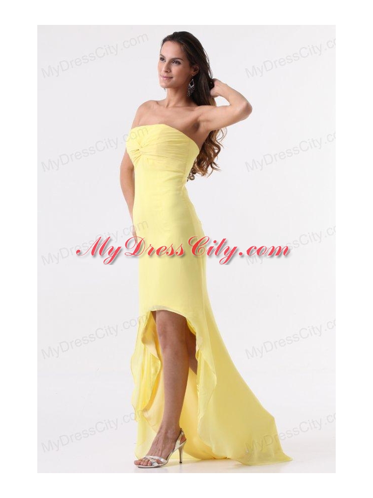 Simple Yellow High-Low Prom Dress with Strapless