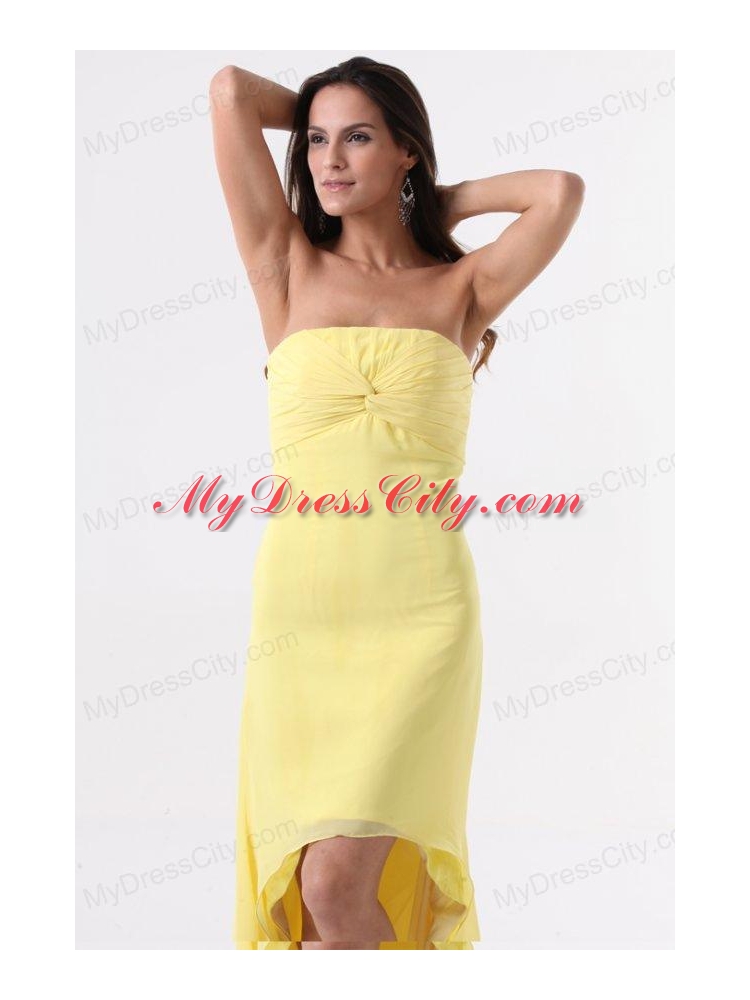 Simple Yellow High-Low Prom Dress with Strapless