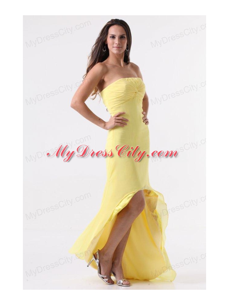 Simple Yellow High-Low Prom Dress with Strapless