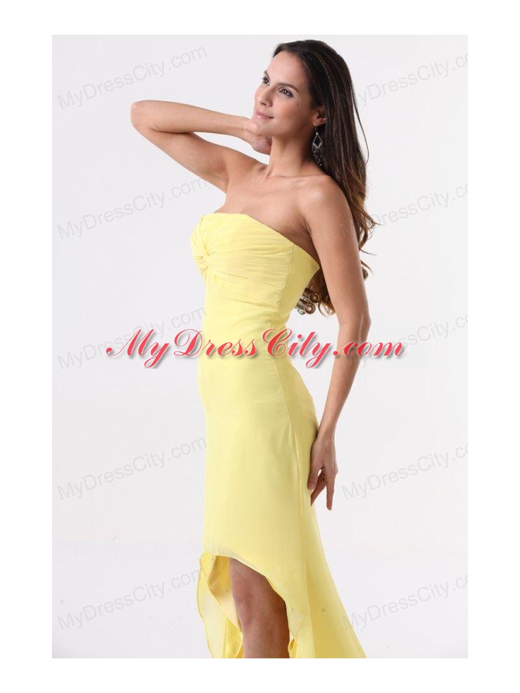 Simple Yellow High-Low Prom Dress with Strapless