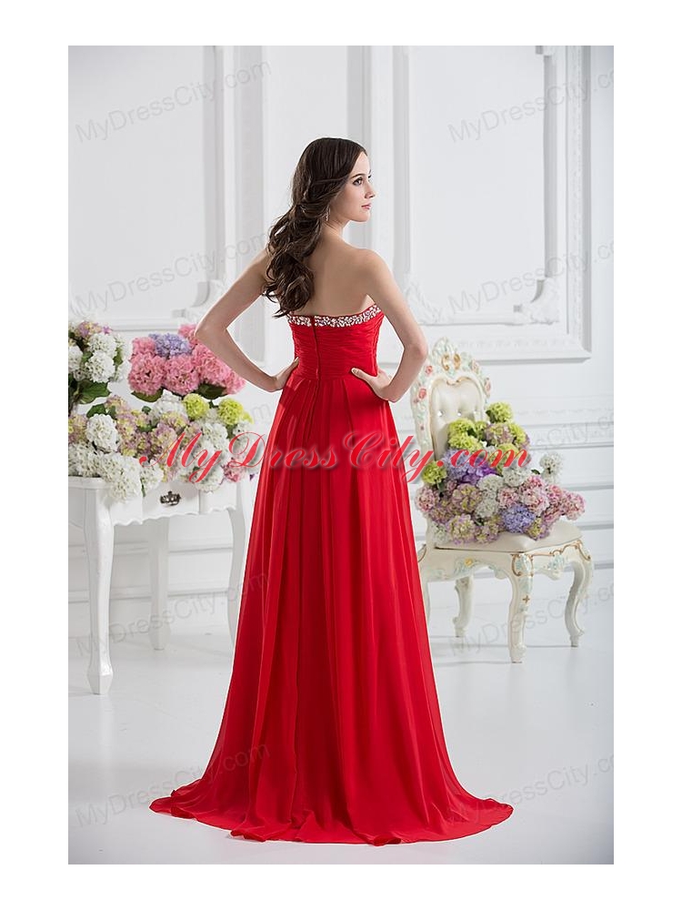 Beautiful Strapless Empire Beading Ruching Prom Dress in Red