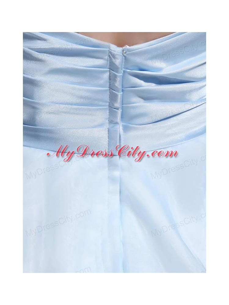 A-line Chiffon Aqqliques Strapless Light Blue Sweatheart Prom Dress