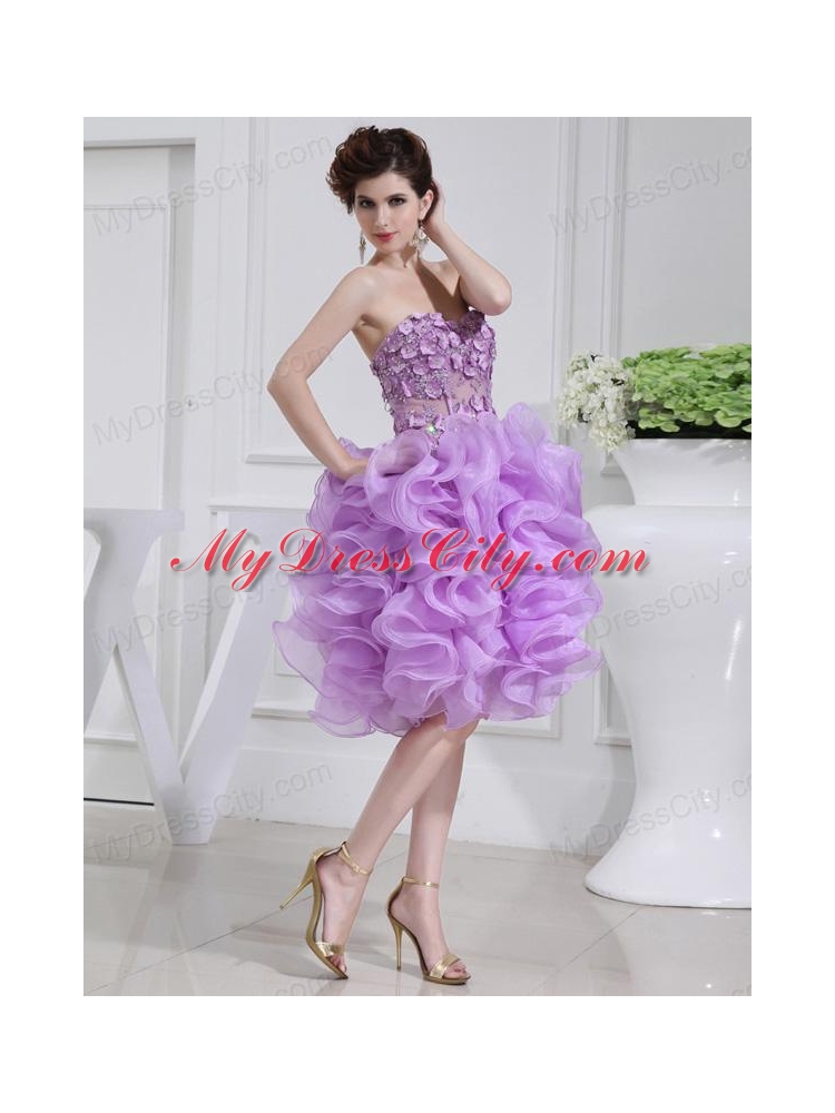 Ball Gown Sweetheart  Hand Made Flower and Applique Organza Prom Dress