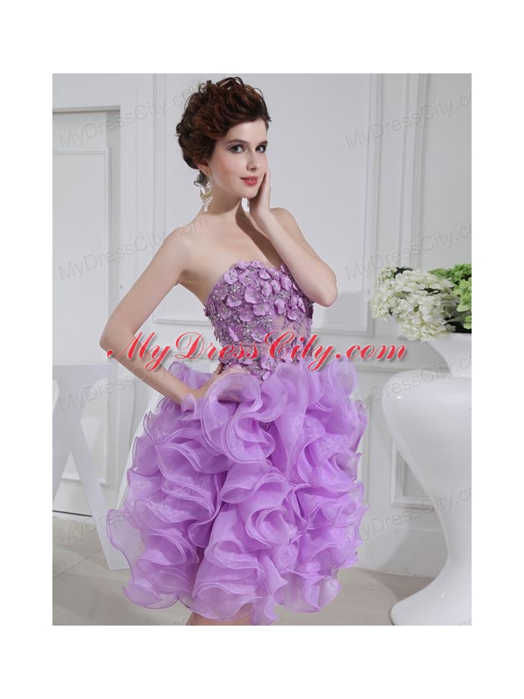 Ball Gown Sweetheart  Hand Made Flower and Applique Organza Prom Dress