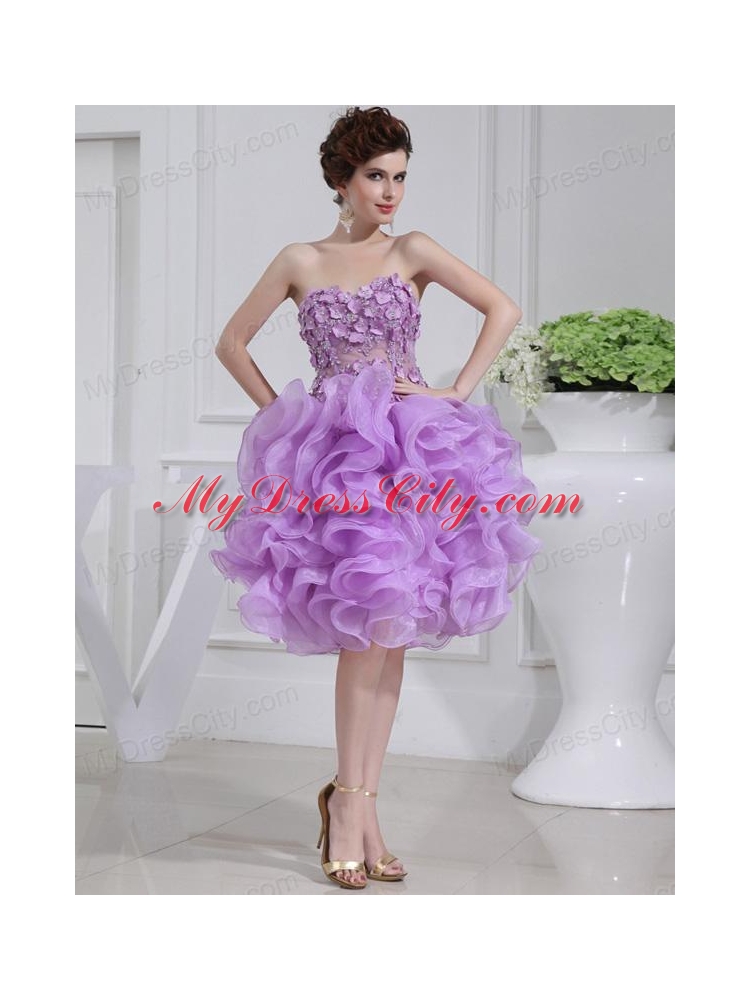 Ball Gown Sweetheart  Hand Made Flower and Applique Organza Prom Dress