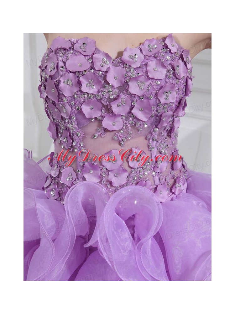 Ball Gown Sweetheart  Hand Made Flower and Applique Organza Prom Dress