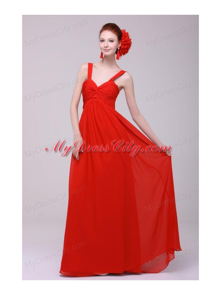 Cheap Straps Red Empire Prom Dress with Chiffon Floor-length