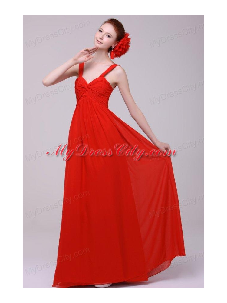 Cheap Straps Red Empire Prom Dress with Chiffon Floor-length