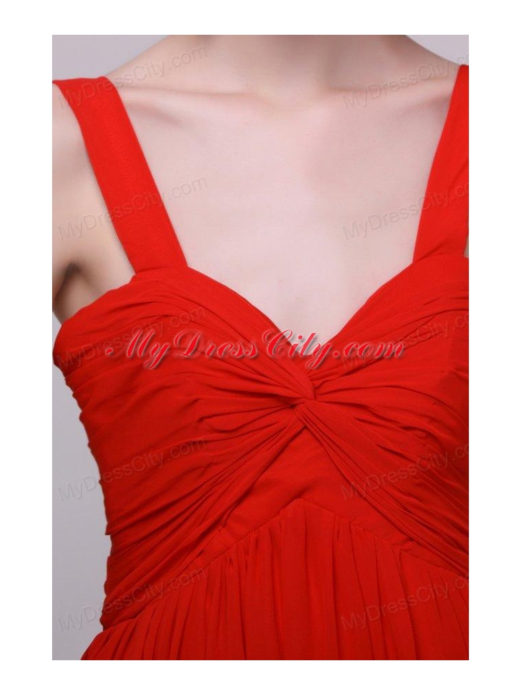 Cheap Straps Red Empire Prom Dress with Chiffon Floor-length