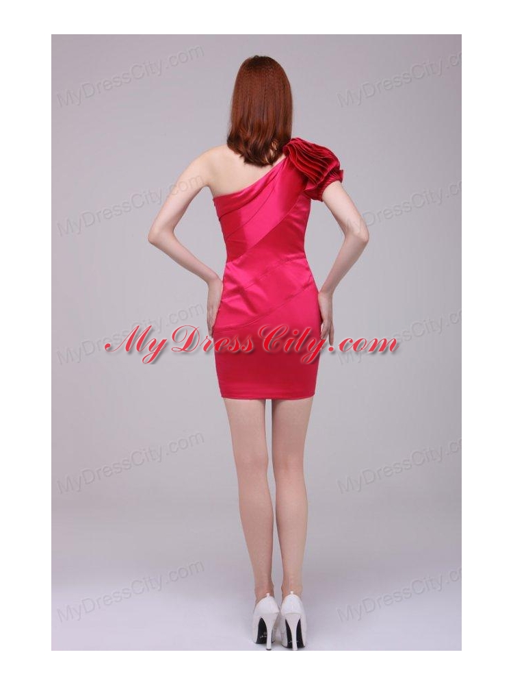 Column One Shoulder Short Sleeves Hot Pink Prom Dress