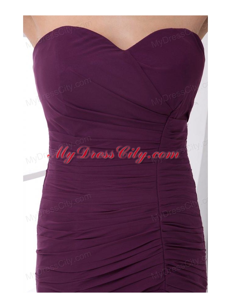 Column Sweetheart Ankle-length Chiffon Purple Prom Dress with Ruching