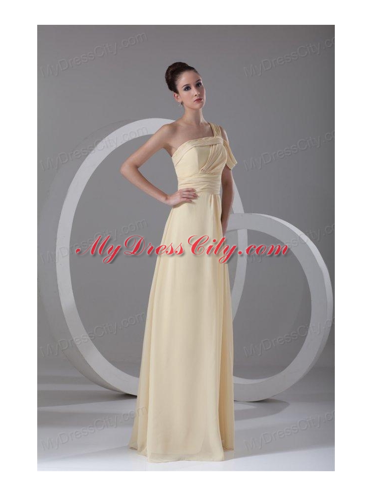 Elegant Empire One Shoulder Chiffon Ruching Champagne Prom Dress