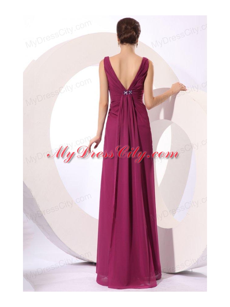 Elegant Empire V-neck Purple Beading Purple Chiffon Prom Dress