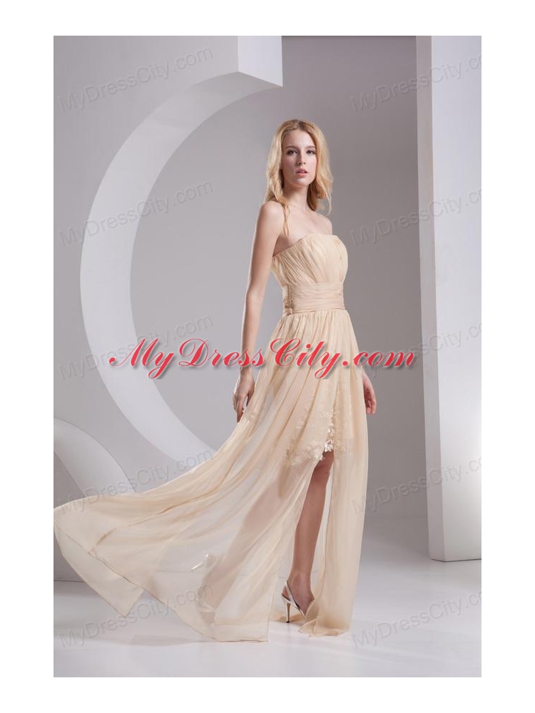 Empire Champagne Strapless Chiffon Prom Dress with Ruching