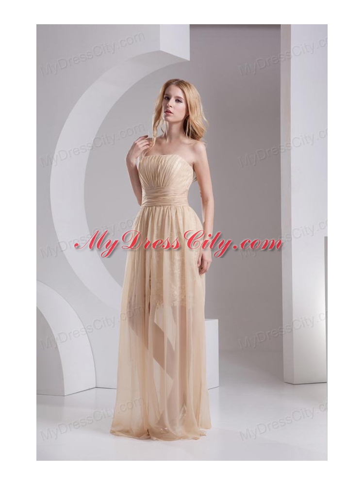 Empire Champagne Strapless Chiffon Prom Dress with Ruching