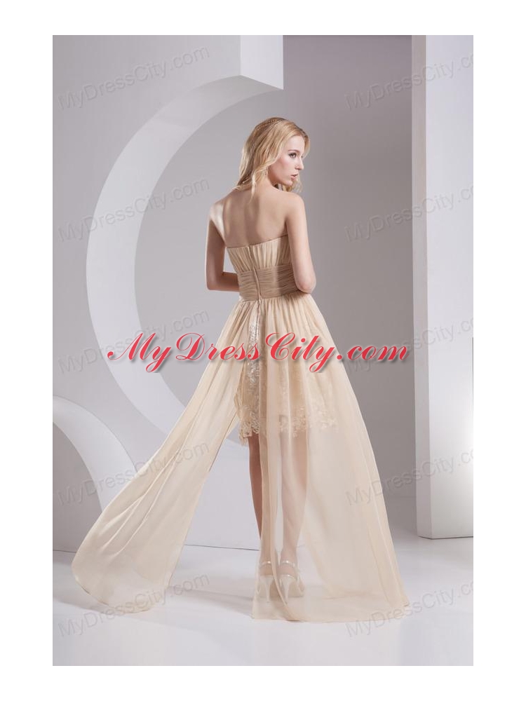 Empire Champagne Strapless Chiffon Prom Dress with Ruching