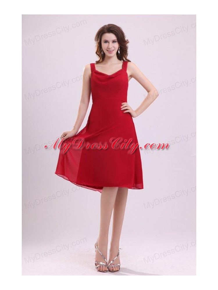 Empire Straps Ruching Chiffon Knee-length Wine Red Prom Dress