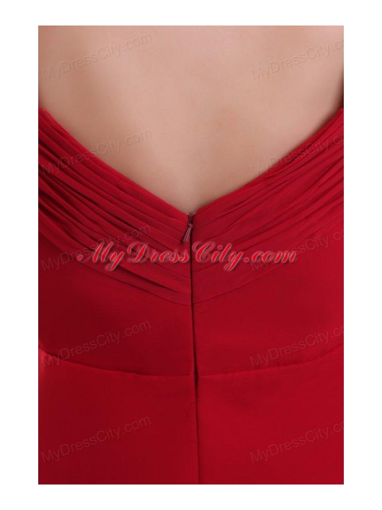 Empire Straps Ruching Chiffon Knee-length Wine Red Prom Dress