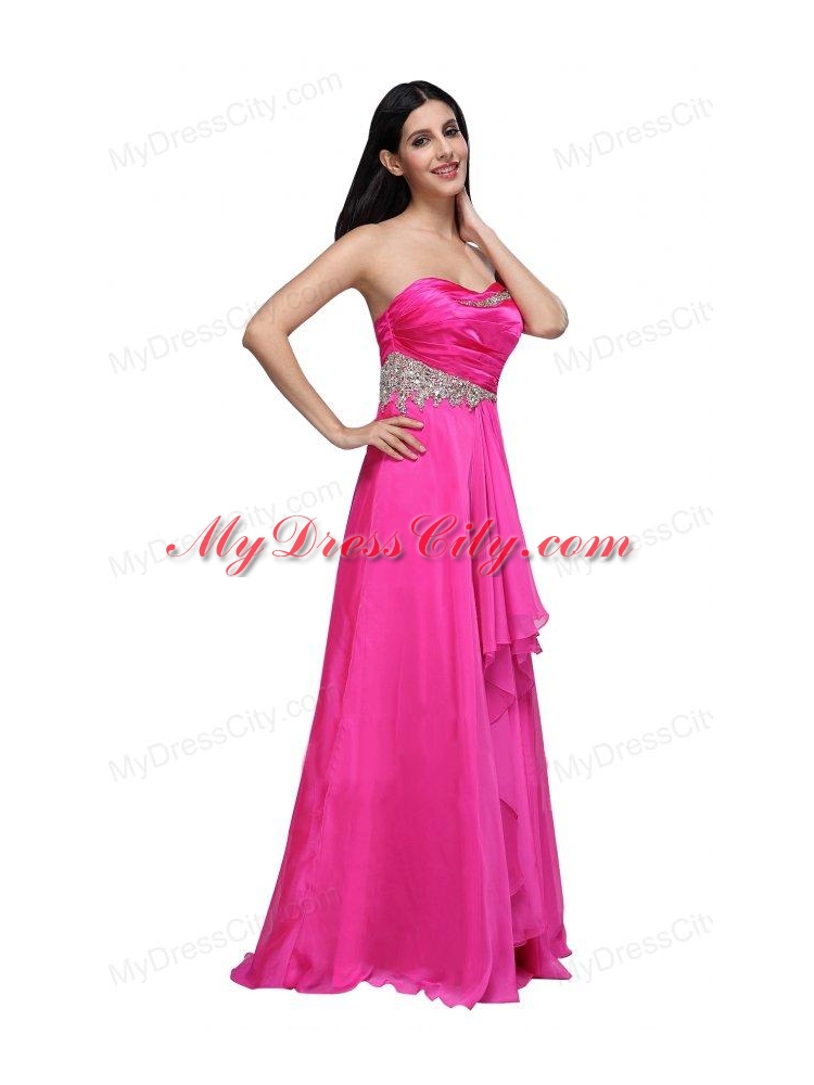 Empire Sweetheart Beading and Ruching Chiffon Hot Pink Prom Dress