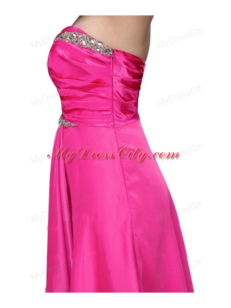 Empire Sweetheart Beading and Ruching Chiffon Hot Pink Prom Dress