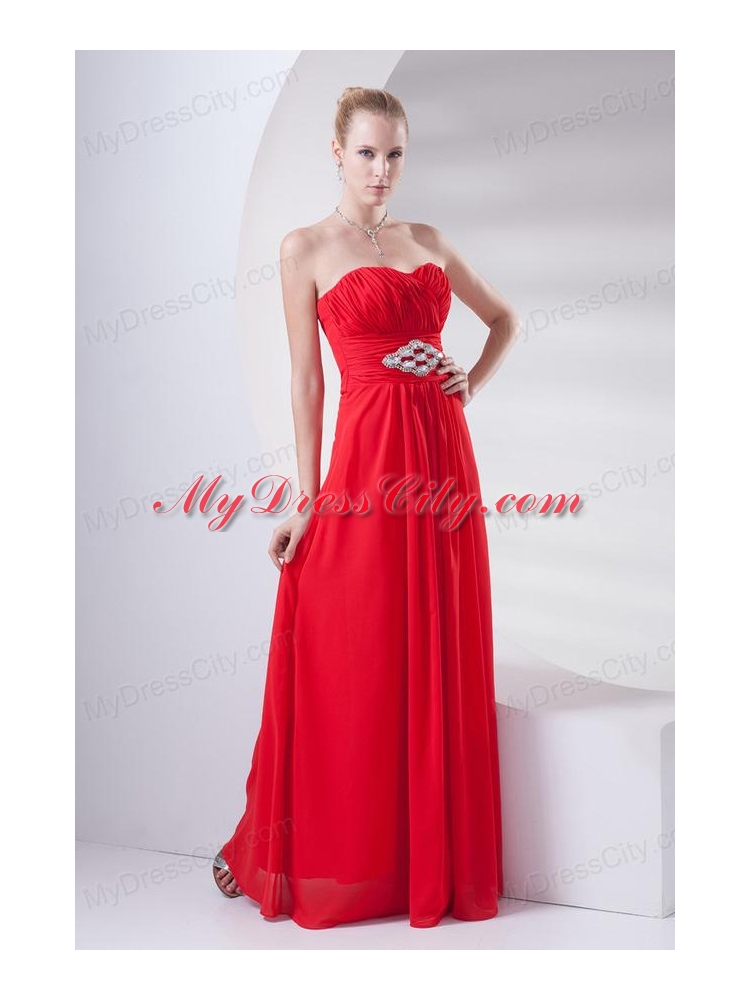 Empire Wine Red Sweetheart Beading Prom Dress with Chiffon