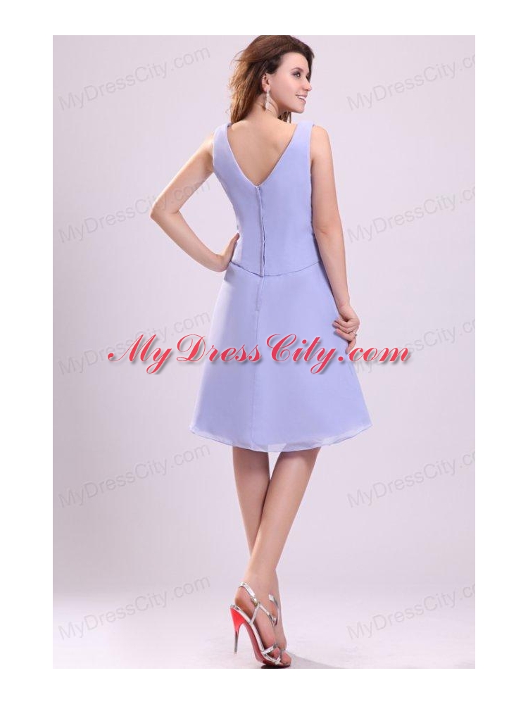 Lavender Chiffon Prom Dress with A-line V-neck Knee-length