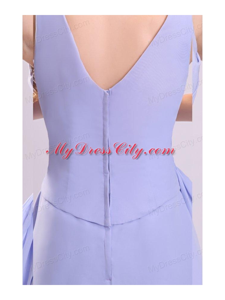 Lavender Chiffon Prom Dress with A-line V-neck Knee-length