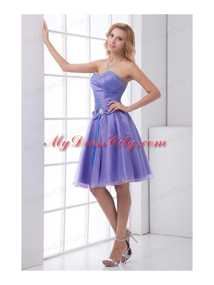 Lovely A-line Sweetheart Knee-length Organza Beading Lace Up Lavender Prom Dress