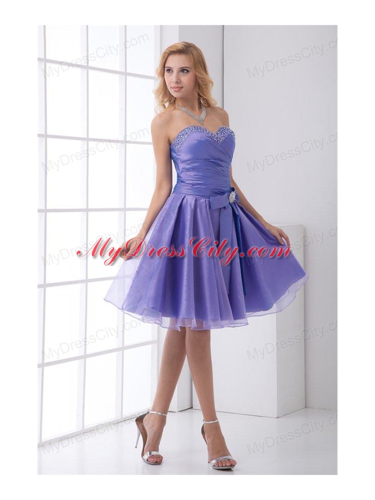 Lovely A-line Sweetheart Knee-length Organza Beading Lace Up Lavender Prom Dress