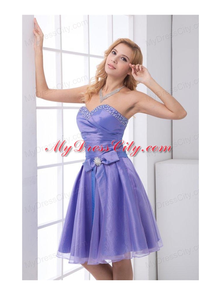 Lovely A-line Sweetheart Knee-length Organza Beading Lace Up Lavender Prom Dress