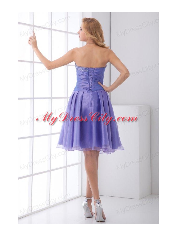 Lovely A-line Sweetheart Knee-length Organza Beading Lace Up Lavender Prom Dress