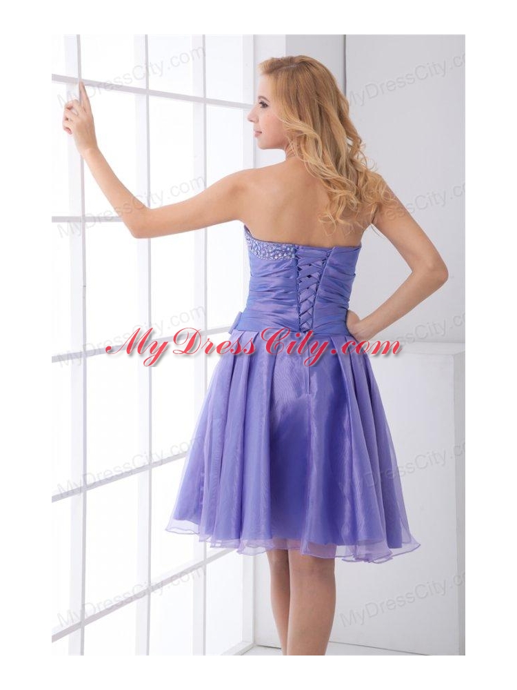 Lovely A-line Sweetheart Knee-length Organza Beading Lace Up Lavender Prom Dress