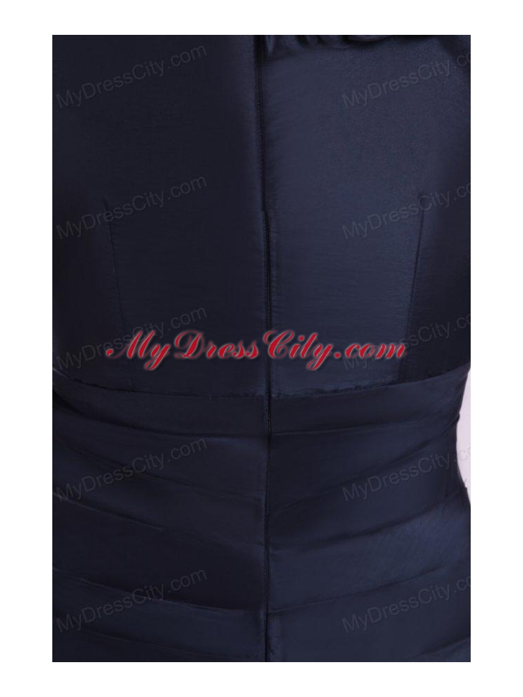 Navy Blue Column V-neck Prom Dress with Flowers