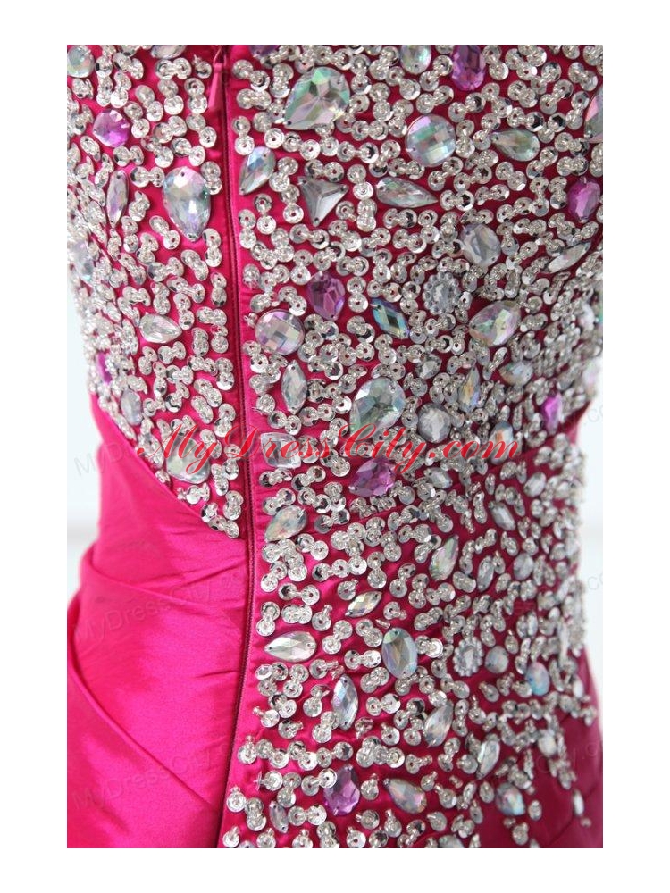 Side Zipper Beaded Sweetheart Mermaid Prom Dress in Hot Pink