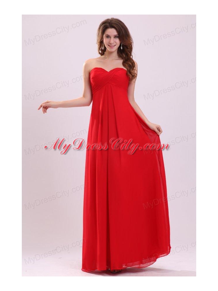 Simple Empire Sweetheart Floor-length Chiffon Ruching Red Prom Dress